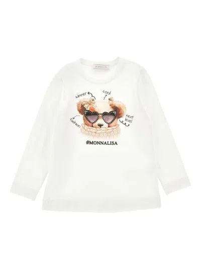 Monnalisa Kids' T-shirt St.teddy Jersey Jersey Cotone Stretch In White