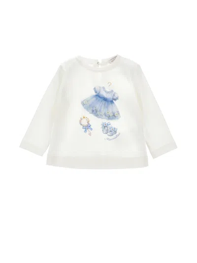 Monnalisa Kids'   T-shirt With Dress Print In White