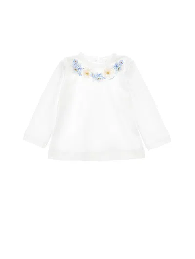Monnalisa Kids'   T-shirt With Embroidered Flowers In White