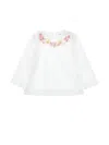 Monnalisa T-shirt With Embroidered Flowers In White
