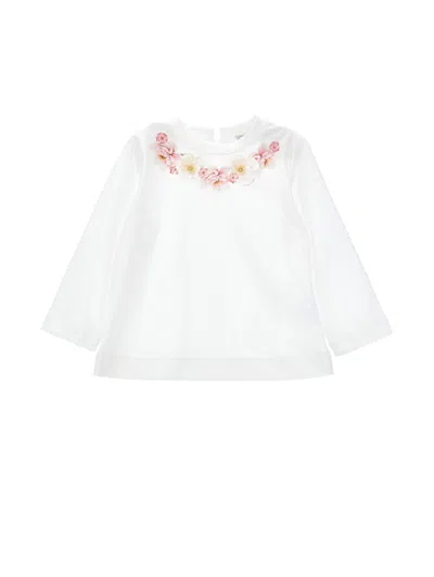 Monnalisa Kids'   T-shirt With Embroidered Flowers In White