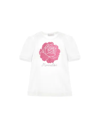 Monnalisa Kids'   T-shirt With Glitter Rose In Cream