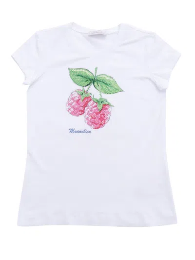 Monnalisa Kids' T-shirt With Raspberry Rhinestones In White