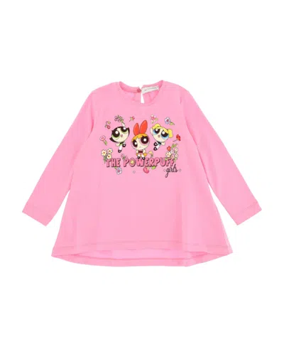 Monnalisa T-shirt With Round Neck And Long Sleeves In Pink