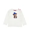 Monnalisa T-shirt With Teddy Bear On Front And Back In Cream