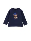 Monnalisa T-shirt With Teddy Bear On Front And Back In Dark Blue
