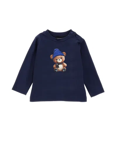 Monnalisa Kids'   T-shirt With Teddy Bear On Front And Back In Dark Blue