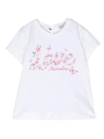 Monnalisa Babies' St. Love Rose-print Cotton T-shirt In White