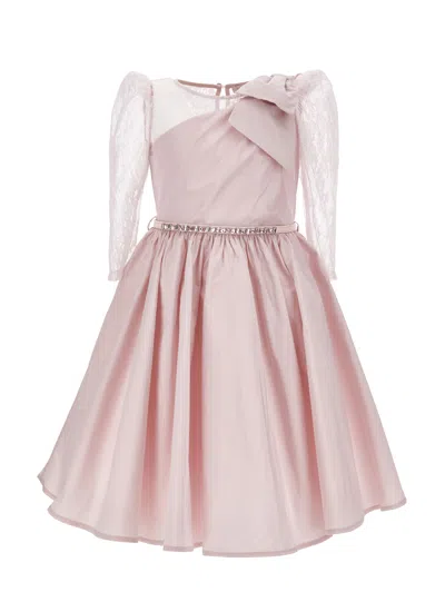 Monnalisa Kids'   Taffeta Dress With Lace Sleeves In Rosa Fairy Tale