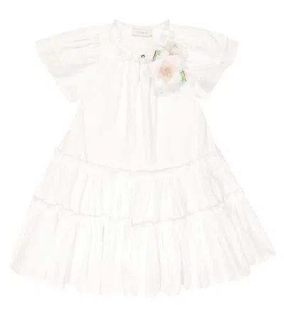 Monnalisa Kids' Taffeta Flounce Dress In Panna