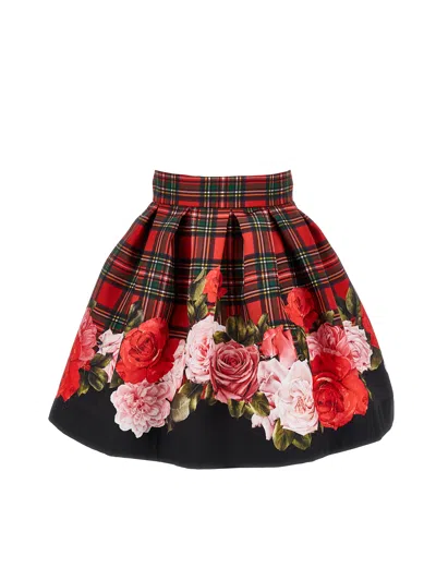 Monnalisa Babies'   Tartan And Rose Skirt In Multi