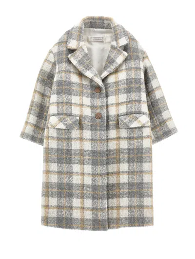 Monnalisa Kids' Single-breasted Plaid Coat In White