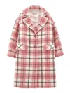 Monnalisa Tartan Bouclé Coat In Violet + Light Grey