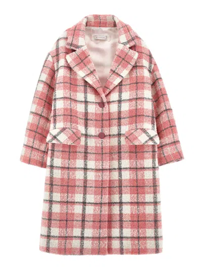 Monnalisa Kids'   Tartan Bouclé Coat In Violet + Light Grey