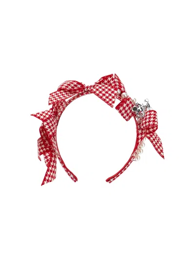 Monnalisa Babies'  Tartan Bow Headband In Multi