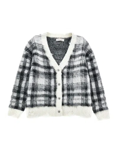 Monnalisa Kids'   Tartan Cardigan In Black + Cream