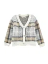 Monnalisa Tartan Cardigan In Light Grey + Camel