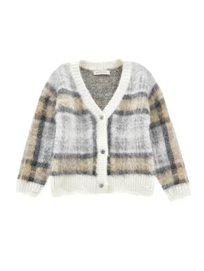 Monnalisa Kids'   Tartan Cardigan In Light Grey + Camel