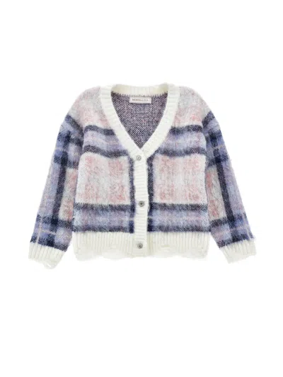 Monnalisa Kids'   Tartan Cardigan In Navy Blue + Cyclamen