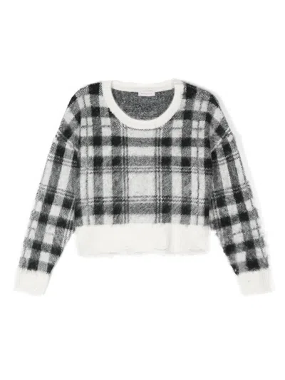Monnalisa Kids' Tartan-check Distressed Jumper In Black