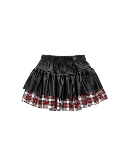 Monnalisa Kids'   Tartan Coated Fabric Skirt In Black