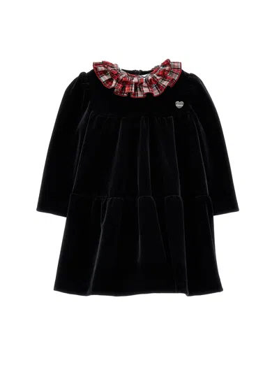 Monnalisa Kids'   Tartan Collar Chenille Dress In Black