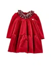 Monnalisa Tartan Collar Chenille Dress In Ruby Red