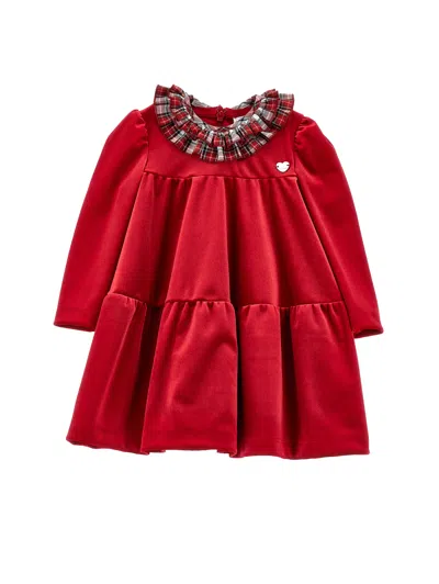 Monnalisa Kids'   Tartan Collar Chenille Dress In Ruby Red