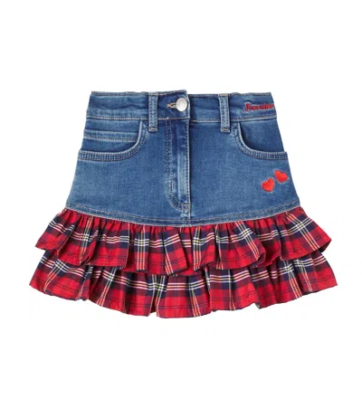 MONNALISA TARTAN COTTON-BLEND DENIM SKIRT