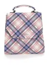 Monnalisa Tartan Fabric Backpack In Navy Blue + Cyclamen