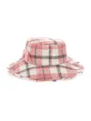 Monnalisa Tartan Hat With Small Brim In Violet + Light Grey