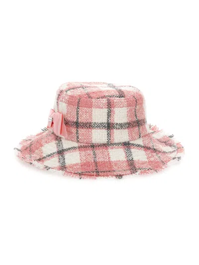 Monnalisa Kids'   Tartan Hat With Small Brim In Pink