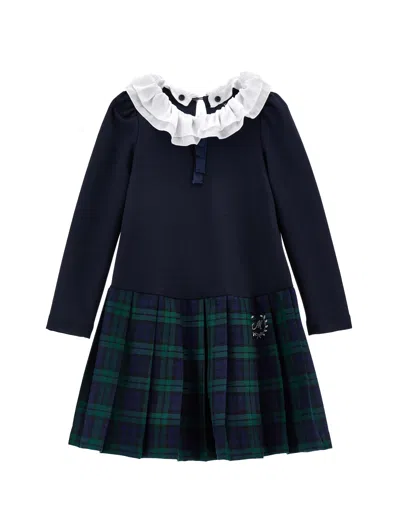 Monnalisa Kids'   Tartan Milano Stitch Dress In Dark Blue