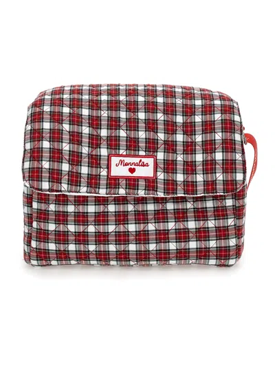 Monnalisa Tartan Nursery Bag In Red + Cream
