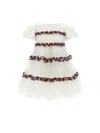 Monnalisa Tartan Pleated Tulle Dress With Ruffles In Cream + Ruby Red