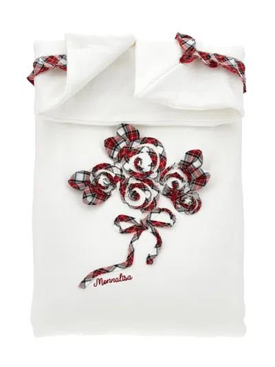 Monnalisa Kids'   Tartan Rose Blanket In Cream