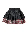 Monnalisa Tartan Coated Fabric Skirt In Black