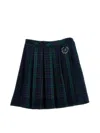 Monnalisa Checked Pleated Skirt In Blue + Green