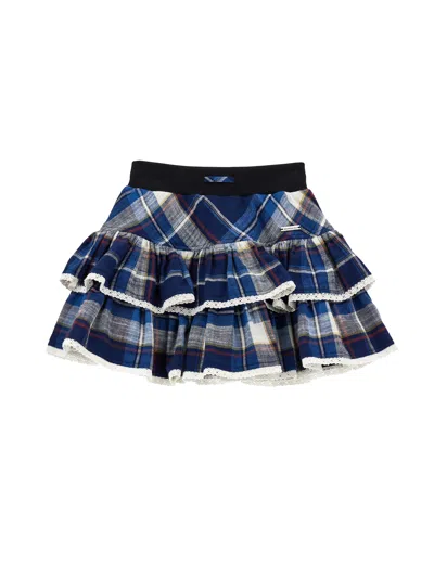 Monnalisa Kids'   Tartan Skirt With Flounce In Navy Blue