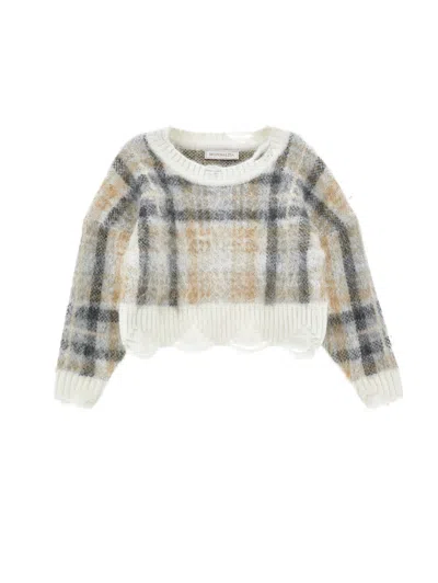 Monnalisa Kids'   Tartan Sweater In Light Grey + Camel