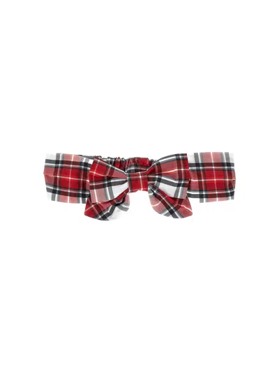 Monnalisa Kids'   Tartan Taffeta Headband In Red + Cream