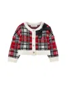 Monnalisa Tartan Wool Blend Sweater In Red + Cream