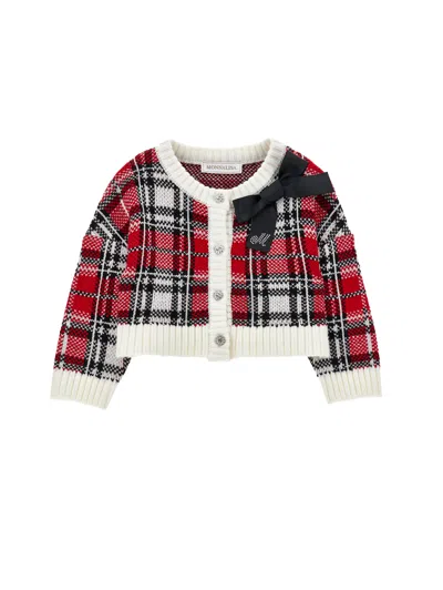 MONNALISA MONNALISA  TARTAN WOOL BLEND CARDIGAN