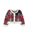 Monnalisa Tartan Wool Blend Sweater In Red + Cream