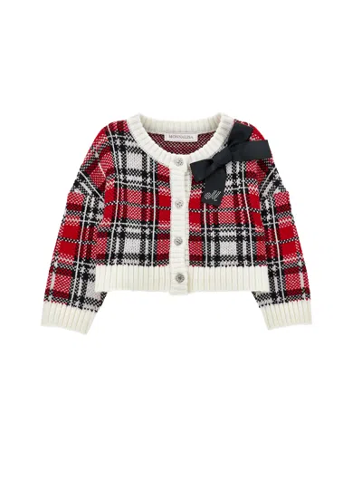 MONNALISA MONNALISA  TARTAN WOOL BLEND CARDIGAN