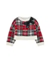 Monnalisa Tartan Wool Blend Sweater In Red + Cream