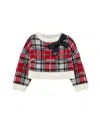Monnalisa Tartan Wool Blend Sweater In Red + Cream
