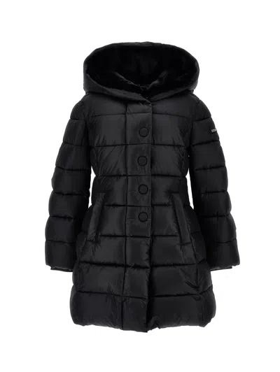 Monnalisa Kids'   Technical Fabric And Plush Padded Coat In Black