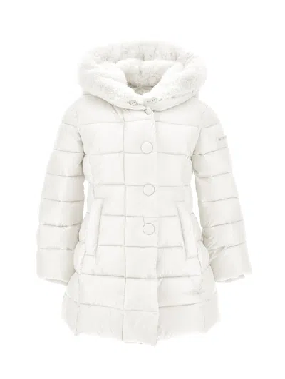 Monnalisa Kids'   Technical Fabric And Plush Padded Coat In Cream