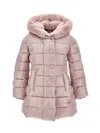 Monnalisa Technical Fabric And Plush Padded Coat In Cyclamen